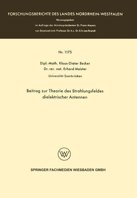 Produktbild: Beitrag zur Theorie des Strahlungsfeldes dielektrischer Antennen