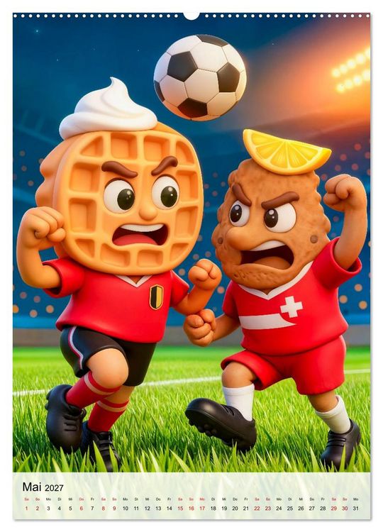 Produktbild: Food‑Fu&szlig;baller - Lustiger kulinarischer Fu&szlig;ballspa&szlig; (Wandkalender 2027 DIN A2 hoch), CALVENDO Monatskalender