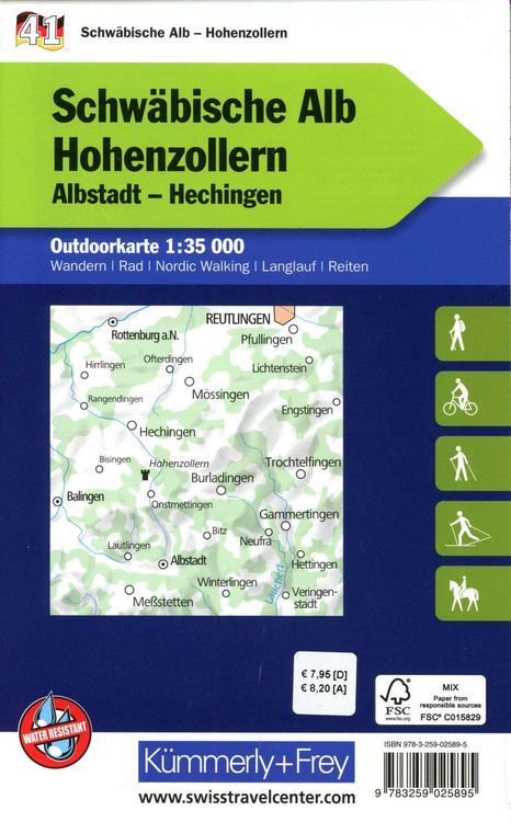 Produktbild: K&uuml;mmerly+Frey Outdoorkarte Deutschland 41 Schw&auml;bische Alb, Hohenzollern 1:35.000