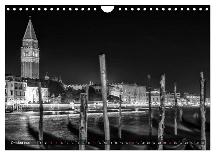Produktbild: Leuchtendes Venedig &hellip;in monochrom (Wandkalender 2026 DIN A4 quer), CALVENDO Monatskalender