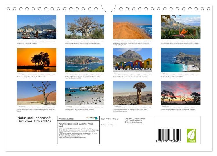 Produktbild: Natur und Landschaft. S&uuml;dliches Afrika 2026 (Wandkalender 2026 DIN A4 quer), CALVENDO Monatskalender