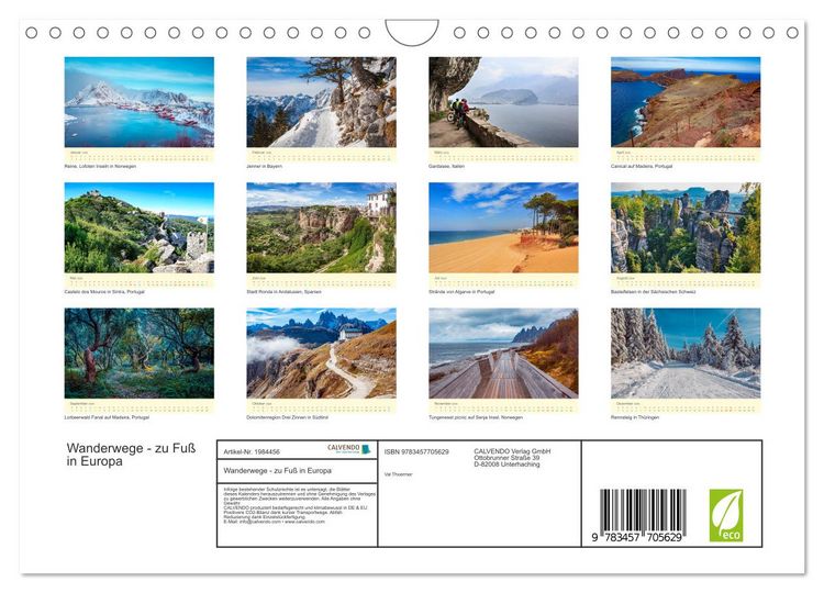 Produktbild: Wanderwege - zu Fu&szlig; in Europa (Wandkalender 2026 DIN A4 quer), CALVENDO Monatskalender