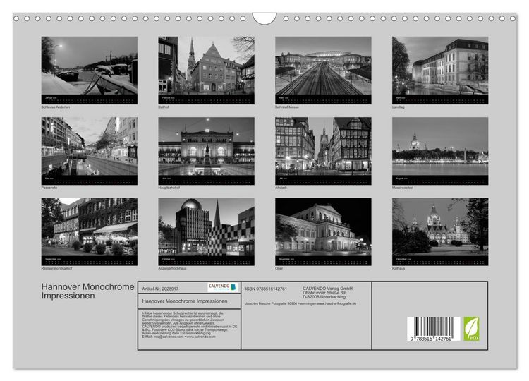 Produktbild: Hannover Monochrome Impressionen (Wandkalender 2026 DIN A3 quer), CALVENDO Monatskalender