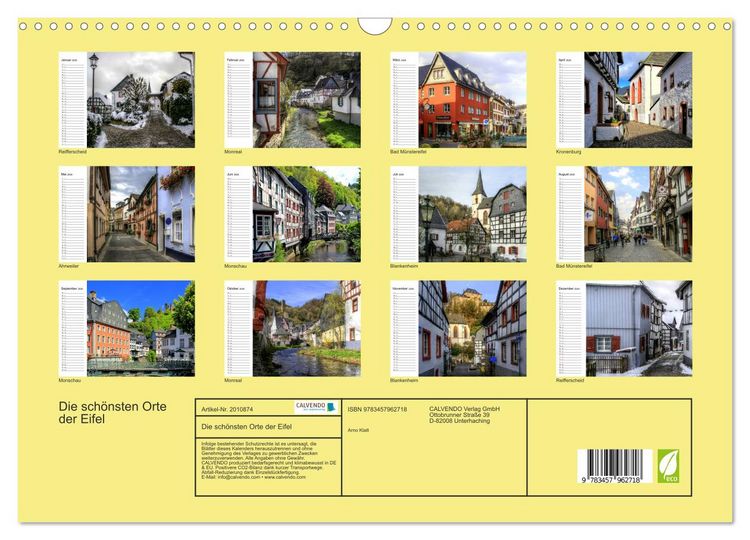 Produktbild: Die sch&ouml;nsten Orte der Eifel (Wandkalender 2026 DIN A3 quer), CALVENDO Monatskalender