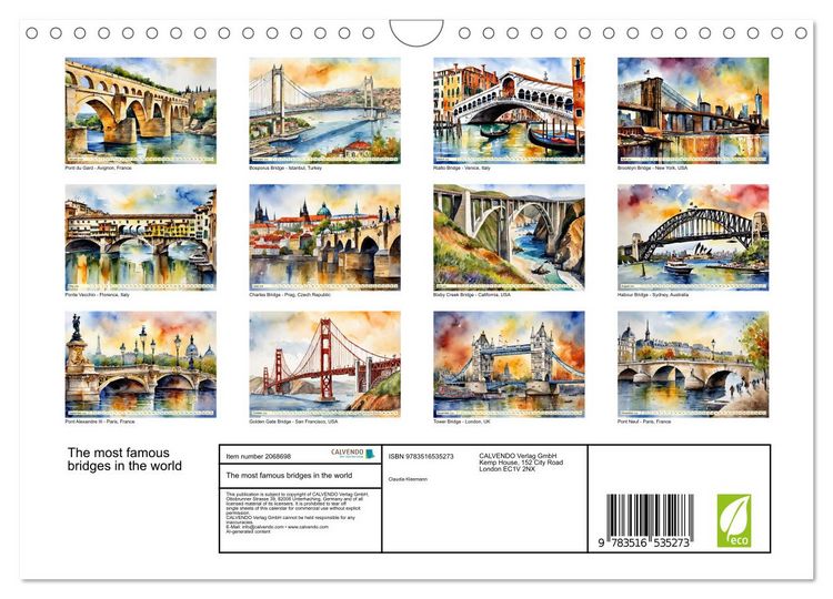 Produktbild: The most famous bridges in the world (Wall Calendar 2026 DIN A4 landscape), CALVENDO 12 Month Wall Calendar