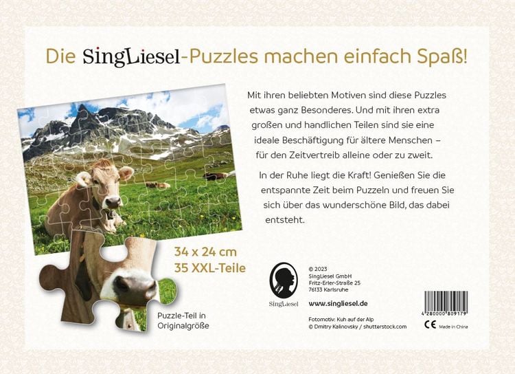 Produktbild: Demenz-Puzzle: Alpen. Das Demenz-Puzzle-Spiel mit 35 Puzzle-Teilen im XXL-Format.