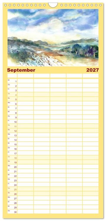 Produktbild: Familienplaner 2027 - Landschaft in Aquarell mit 5 Spalten (Wandkalender, 21 x 45 cm) CALVENDO