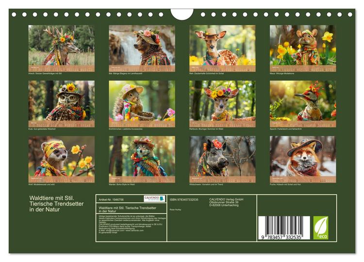 Produktbild: Waldtiere mit Stil. Tierische Trendsetter in der Natur (Wandkalender 2026 DIN A4 quer), CALVENDO Monatskalender