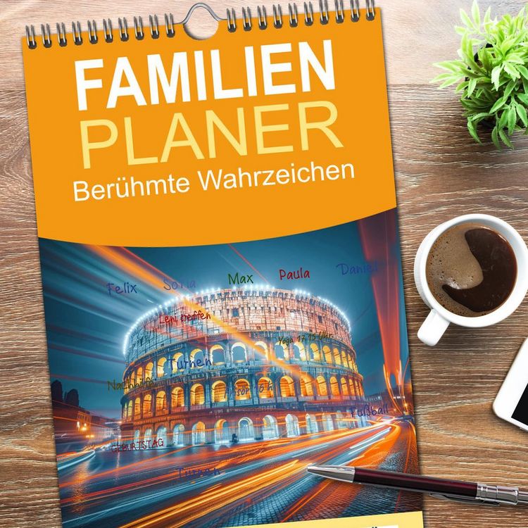 Produktbild: Familienplaner 2026 - Ber&uuml;hmte Wahrzeichen mit 5 Spalten (Wandkalender, 21 x 45 cm) CALVENDO