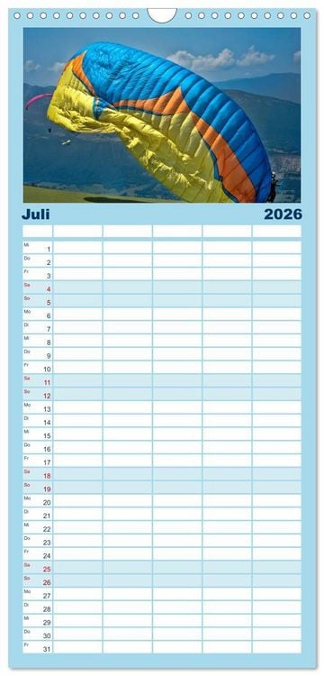 Produktbild: Familienplaner 2026 - Freiheit und Abenteuer - Paragliding mit 5 Spalten (Wandkalender, 21 x 45 cm) CALVENDO