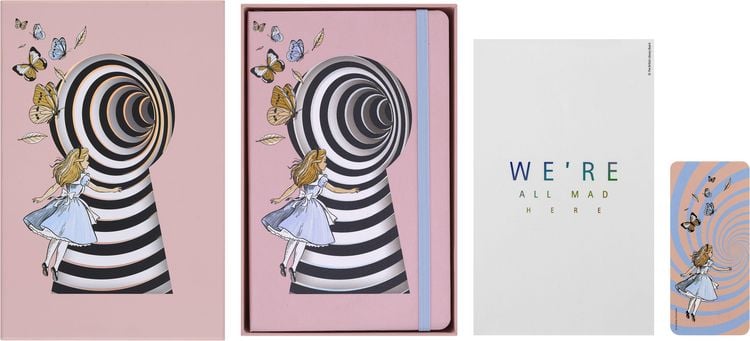 Produktbild: Moleskine Alice im Wunderland Notizbuch limitierte Ausgabe, L/A5, liniert, fester Einband, wiederverwendbare thematische Box