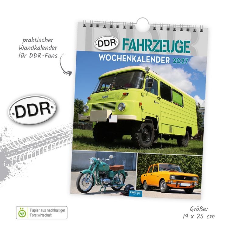 Produktbild: TR&Ouml;TSCH - Wochenkalender zum H&auml;ngen DDR-Fahrzeuge 2027