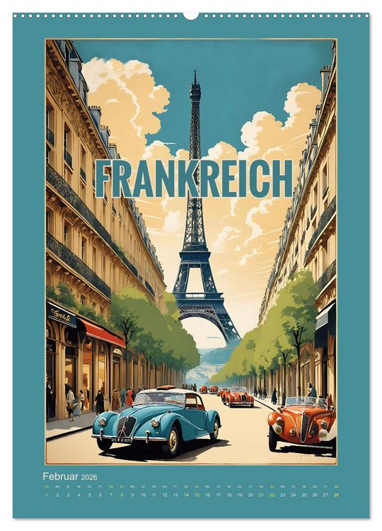 Produktbild: World Travel Poster - nostalgische Reise um die Welt (hochwertiger Premium Wandkalender 2026 DIN A2 hoch), Kunstdruck in Hochglanz