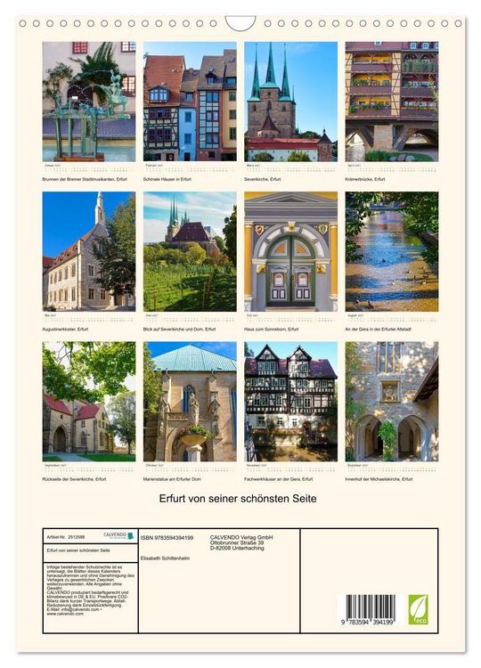 Produktbild: Erfurt von seiner sch&ouml;nsten Seite (Wandkalender 2027 DIN A3 hoch), CALVENDO Monatskalender