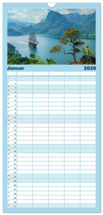 Produktbild: Familienplaner 2026 - Mit den Tr&auml;umen segeln mit 5 Spalten (Wandkalender, 21 x 45 cm) CALVENDO