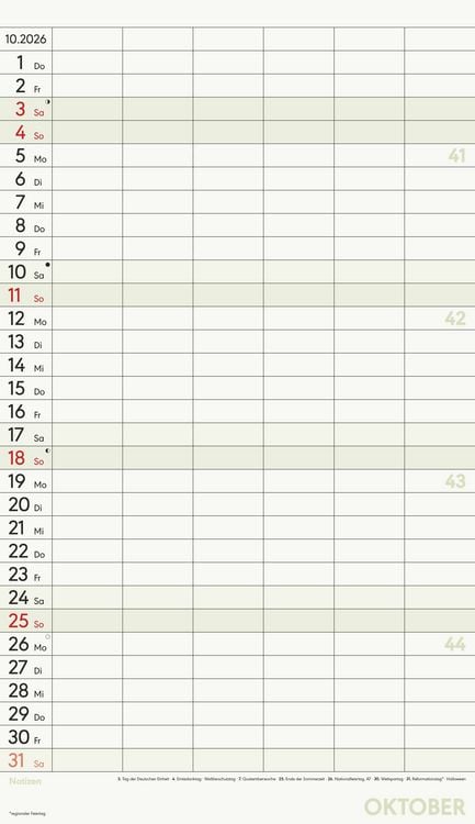 Produktbild: Superplaner XL 2026 6 Spalten - Familien-Timer 26x45 cm - Offset-Papier - mit Ferienterminen - Wand-Planer - Familienkalender - Alpha Edition
