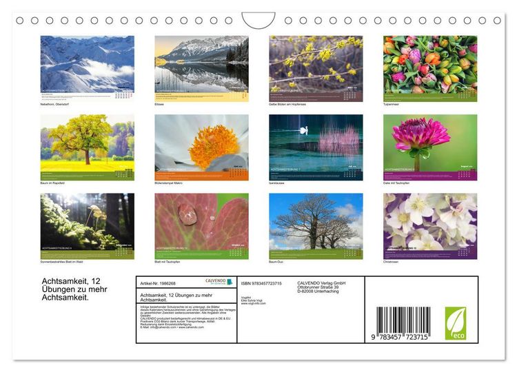 Produktbild: Achtsamkeit, 12 &Uuml;bungen zu mehr Achtsamkeit. (Wandkalender 2026 DIN A4 quer), CALVENDO Monatskalender