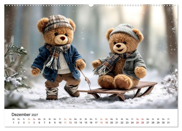 Produktbild: Teddyb&auml;ren - im Doppelpack durchs Jahr (hochwertiger Premium Wandkalender 2027 DIN A2 quer), Kunstdruck in Hochglanz