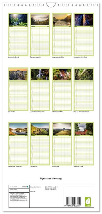 Produktbild: Familienplaner 2026 - Mystischer Malerweg mit 5 Spalten (Wandkalender, 21 x 45 cm) CALVENDO