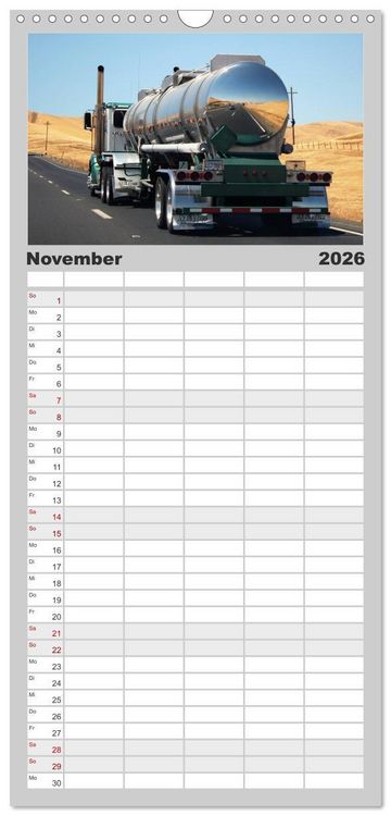 Produktbild: Familienplaner 2026 - Langhauber. Coole Trucks in den USA mit 5 Spalten (Wandkalender, 21 x 45 cm) CALVENDO