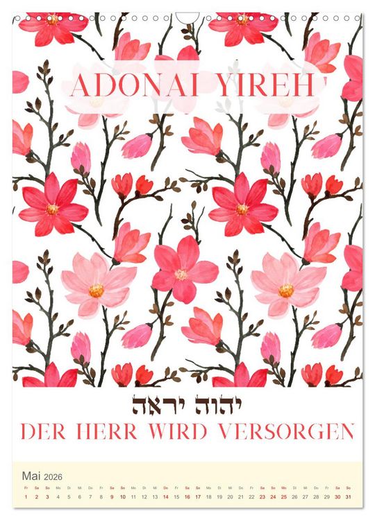 Produktbild: Hebr&auml;ische Namen Gottes aus der Torah (Wandkalender 2026 DIN A3 hoch), CALVENDO Monatskalender