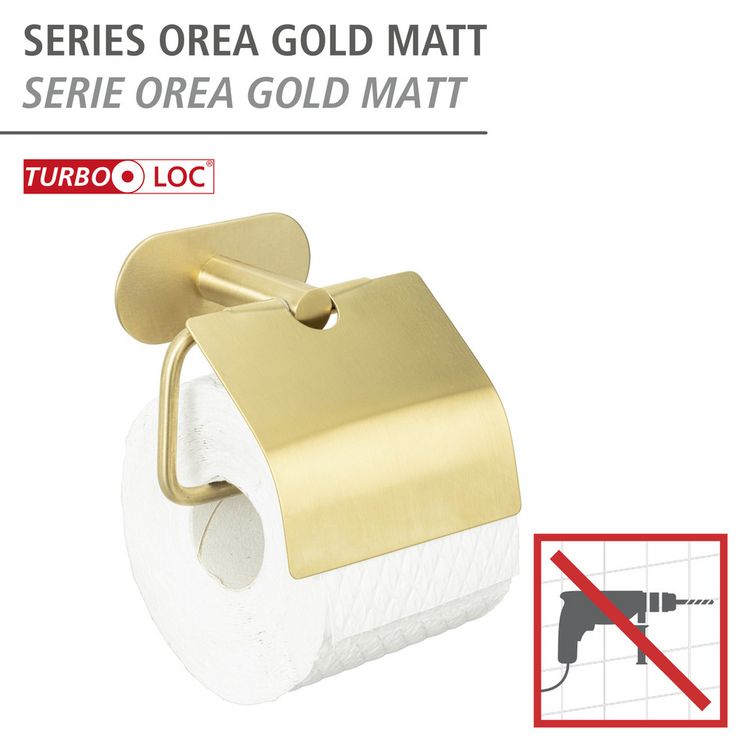 Produktbild: Turbo-Loc&reg; Toilettenpapierhalter mit Deckel Mod. Orea Gold Matt, Befestigen ohne bohren