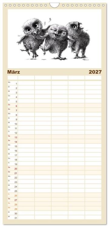 Produktbild: Familienplaner 2027 - owls & friends 2027 mit 5 Spalten (Wandkalender, 21 x 45 cm) CALVENDO