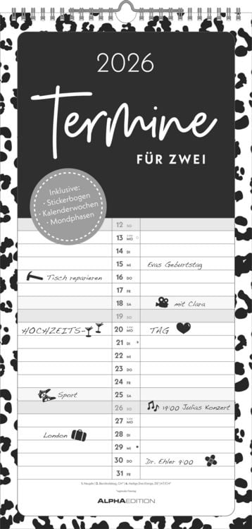 Bild vom Artikel Termine für 2 Black and White 2026 Familienplaner - Timer - Termin-Planer - Couple-Kalender - Familien-Kalender - 22x45 vom Autor Alpha Edition