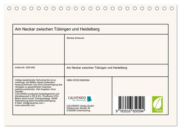Produktbild: Am Neckar zwischen T&uuml;bingen und Heidelberg (Tischkalender 2026 DIN A5 quer), CALVENDO Monatskalender