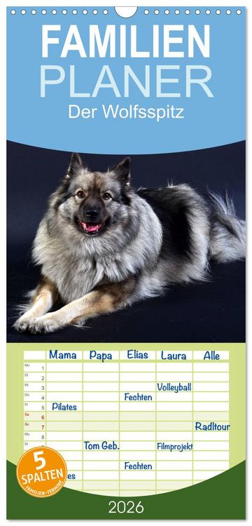 Produktbild: Familienplaner 2026 - Der Wolfsspitz mit 5 Spalten (Wandkalender, 21 x 45 cm) CALVENDO