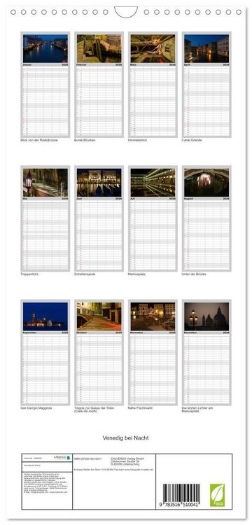Produktbild: Familienplaner 2026 - Venedig bei Nacht mit 5 Spalten (Wandkalender, 21 x 45 cm) CALVENDO