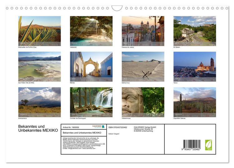 Produktbild: Bekanntes und Unbekanntes MEXIKO (Wandkalender 2026 DIN A3 quer), CALVENDO Monatskalender
