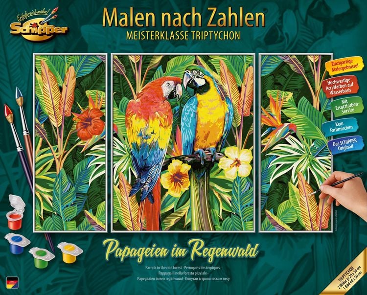 Produktbild: Schipper 609260853 - Malen nach Zahlen, Papageien im Regenwald, Triptychon, 50 x 80 cm