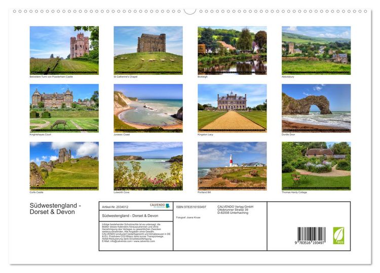 Produktbild: S&uuml;dwestengland - Dorset & Devon (hochwertiger Premium Wandkalender 2026 DIN A2 quer), Kunstdruck in Hochglanz