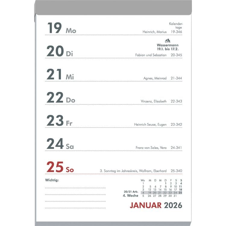 Produktbild: Wochenabreißkalender 2025 - 10,5x14,6 cm - 1 Woche auf 1 Seite - mit Sudokus, Rezepten, Rätseln uvm. auf den Rückseiten - Bürokalender 325-0000