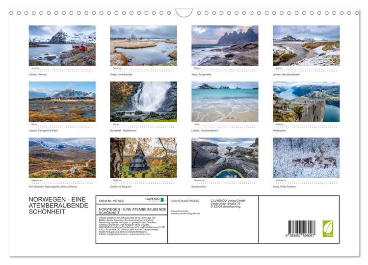 Produktbild: NORWEGEN - EINE ATEMBERAUBENDE SCH&Ouml;NHEIT (Wandkalender 2026 DIN A3 quer), CALVENDO Monatskalender
