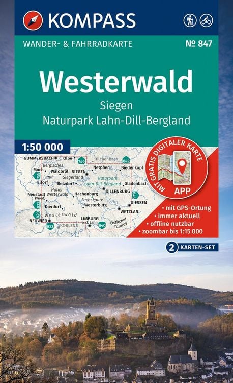 Produktbild: KOMPASS Wanderkarten-Set 847 Westerwald, Siegen, Naturpark Lahn-Dill-Bergland (2 Karten) 1:50.000