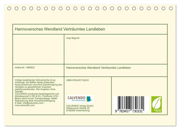 Produktbild: Hannoversches Wendland Vertr&auml;umtes Landleben (Tischkalender 2026 DIN A5 quer), CALVENDO Monatskalender