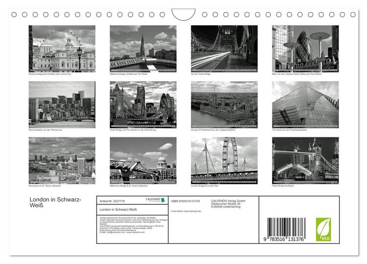 Produktbild: London in Schwarz-Wei&szlig; (Wandkalender 2026 DIN A4 quer), CALVENDO Monatskalender
