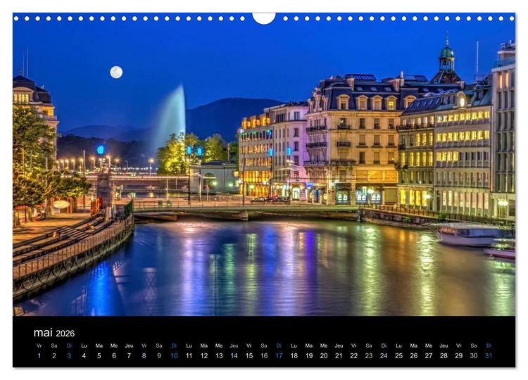 Produktbild: Cr&eacute;puscule sur Gen&egrave;ve (Calendrier mural 2026 DIN A3 vertical), CALVENDO calendrier mensuel
