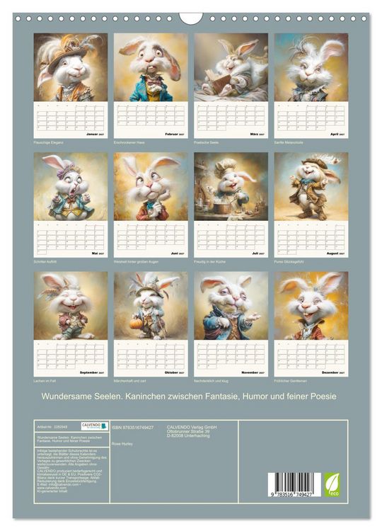 Produktbild: Wundersame Seelen. Kaninchen zwischen Fantasie, Humor und feiner Poesie (Wandkalender 2027 DIN A3 hoch), CALVENDO Monatskalender