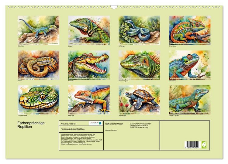 Produktbild: Farbenpr&auml;chtige Reptilien (Wandkalender 2026 DIN A2 quer), CALVENDO Monatskalender