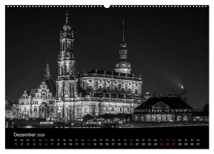 Produktbild: Dresden - Elbflorenz bei Nacht (hochwertiger Premium Wandkalender 2026 DIN A2 quer), Kunstdruck in Hochglanz