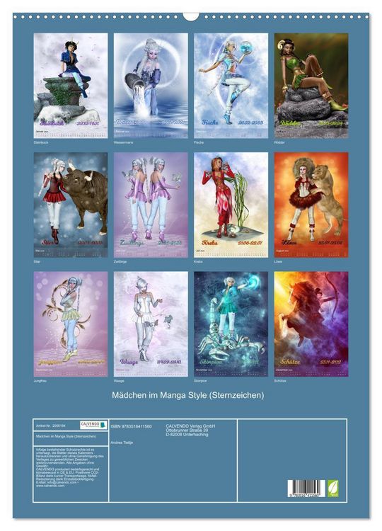 Produktbild: M&auml;dchen im Manga Style (Sternzeichen) (Wandkalender 2026 DIN A2 hoch), CALVENDO Monatskalender