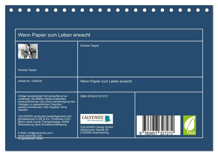 Produktbild: Wenn Papier zum Leben erwacht (Tischkalender 2026 DIN A5 quer), CALVENDO Monatskalender