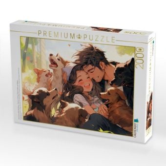 Produktbild: CALVENDO Puzzle Lass sie uns alle mitnehmen - P&auml;rchen im Manga Style inmitten von Welpen | 2000 Teile Lege-Gr&ouml;&szlig;e 90x67cm Foto-Puzzle f&uuml;r gl&uuml;ckliche Stunden