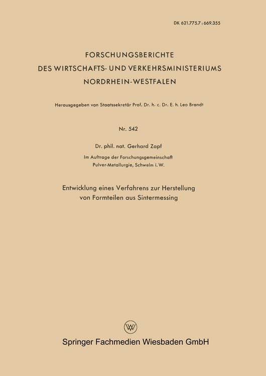 Produktbild: Entwicklung eines Verfahrens zur Herstellung von Formteilen aus Sintermessing