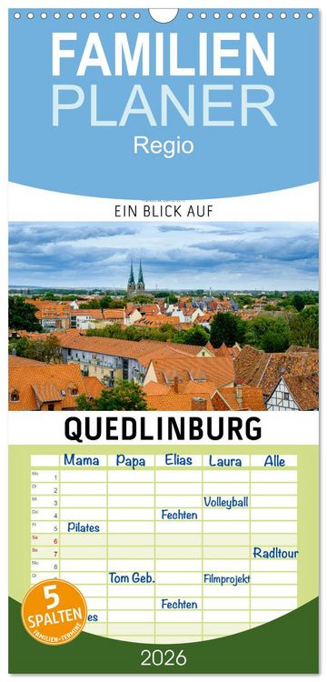 Produktbild: Familienplaner 2026 - Ein Blick auf Quedlinburg mit 5 Spalten (Wandkalender, 21 x 45 cm) CALVENDO