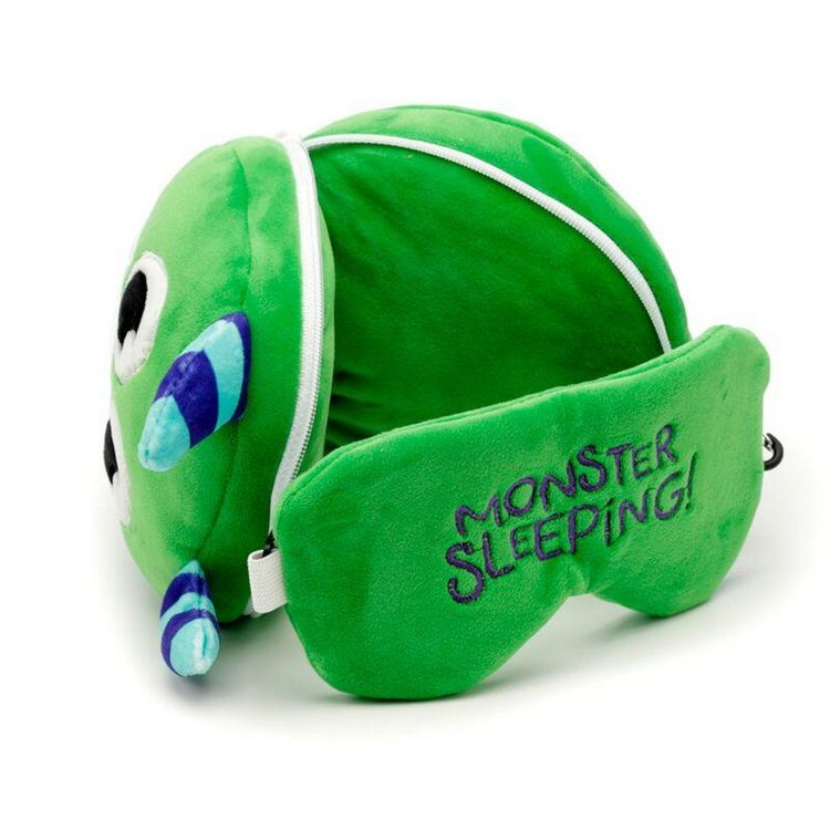 Produktbild: Relaxeazzz Pl&uuml;sch Gr&uuml;n Monstarz Monster Reisekissen & Schlafmaske