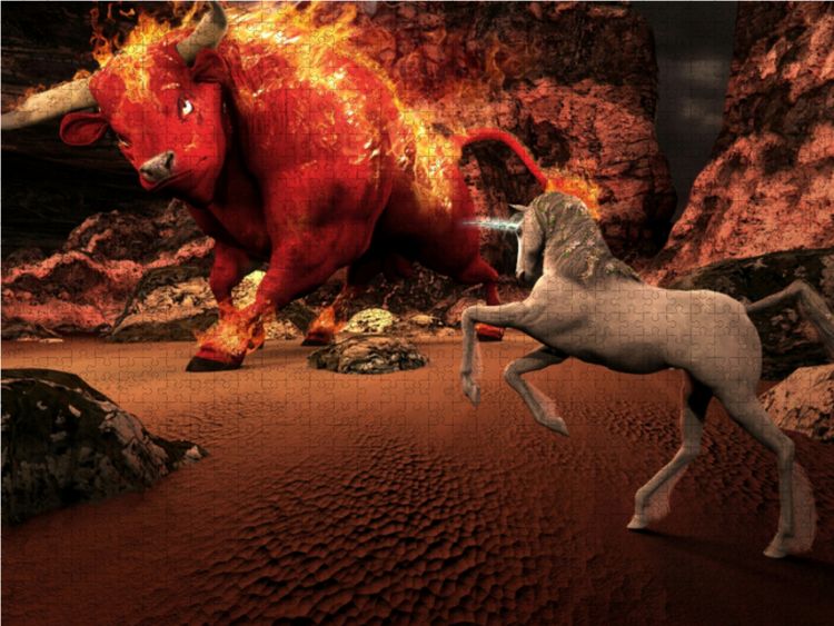Produktbild: CALVENDO Puzzle Roter Stier | 1000 Teile Lege-Gr&ouml;&szlig;e 64x48cm Foto-Puzzle f&uuml;r gl&uuml;ckliche Stunden